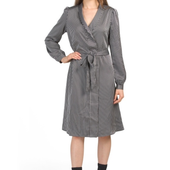 Avec Les Filles Striped Midi Robe Wrap Dress Size S - Picture 2 of 7